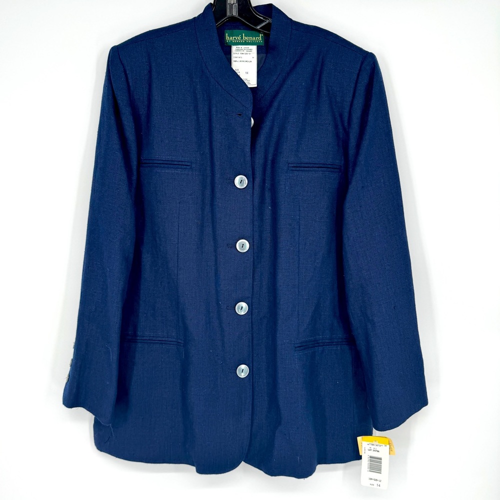 Vintage NEW Harvè Bernard 100% Linen blue blazer jacket